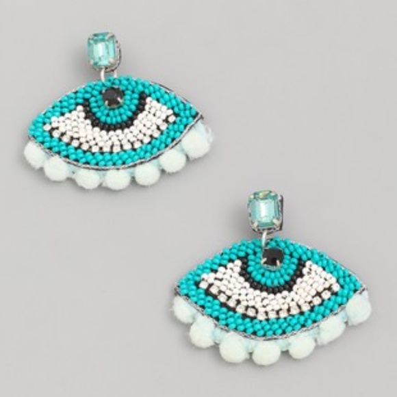 Hot2own Boutique Jewelry - Blue Beaded Eye Statement Earrings